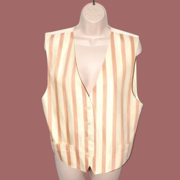 Vintage Liz Claiborne Striped Vest Satin Back Adjustable Back Strap - Picture 1 of 6